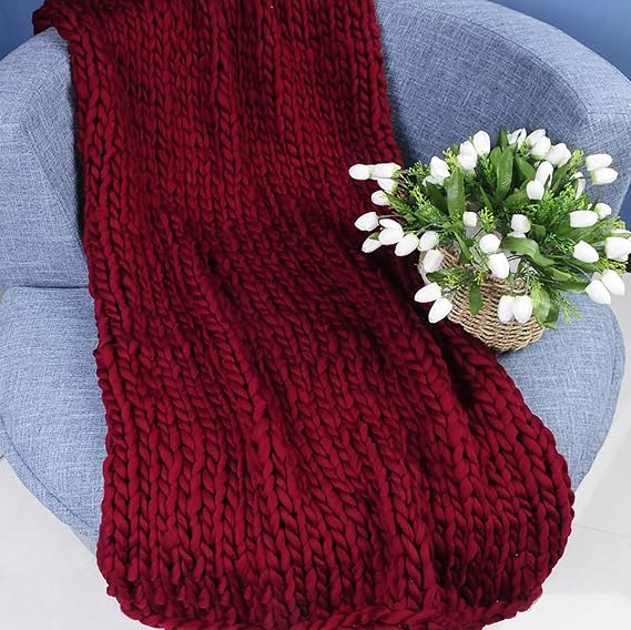 Chunky Knitted Throw Blanket for Couch Chair Sofa Bed,Handmade Knit Blanket,Cozy Throw Yarn Blanket,Tight Braided Thick Cable Knit Throw for Sofa Or Bed,Home Decor (Color : I, Size : 80x100cm)