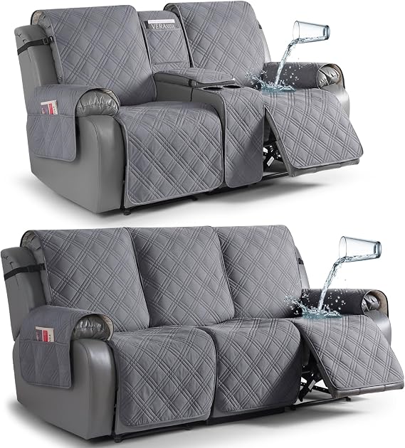 TAOCOCO Bundle Promotional Items, Waterproof Recliner Sofa Covers, Loveseat Cover with Console Cover, Gray