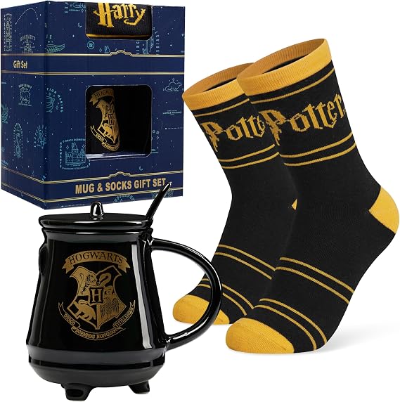 Harry Potter Gifts Mug & Socks Gift Set for Women Teens US Size 4-9, Tea & Coffee Ceramic Mug & Soft Calf Socks Set (4/9 US)