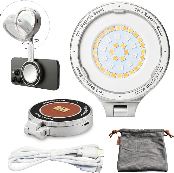 Sol 5 V2 MagSafe Creator Video Light, 520LM Bi-Color LED Mobile Studio Light for iPhone & Android, Portable Lighting System for Content Creation, TikTok, Vlogging, Live Streaming & Zoom Calls