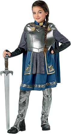 Girl's Gallant Knight Costume - Kid's Medieval Renaissance Cosplay Outfit with Dress, Cape, Armor & Boot Covers