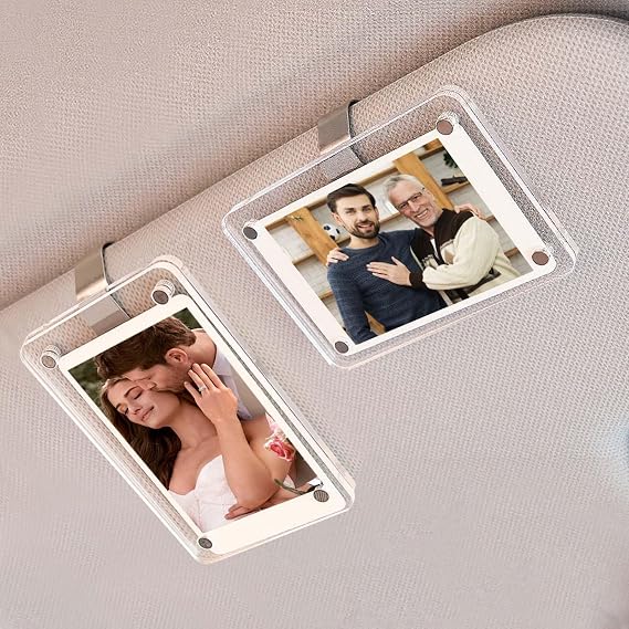 Personalized Car Visor Photo Clip, Visor Clip Photo Frame, Custom Magnetic Acrylic Photo Holder Car Accessories, Sun Visor Frame for Dad, Unique Drive Safe Gift for Father's Day, Valentine's Day