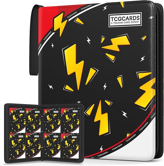 Trading Card Binder 4 Pocket,Card Binder 400 Pockets,Card Book Holder Cards with 50 Removable Sleeves,3-Ring Zip Design MTG/TCG/Sport Collectible Trading Card Albums Gifts for Boys and Girls (Black)