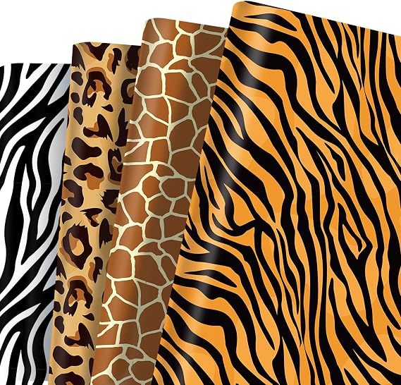 12 Sheets 20x27 Inch Animal Prints Wrapping Paper Set | Safari Leopard Zebra Tiger Giraffe Cheetah Paw Skin Print Decorative Craft Paper Jungle Animal Fur Designs for Birthday,Baby Shower,DIY Crafts