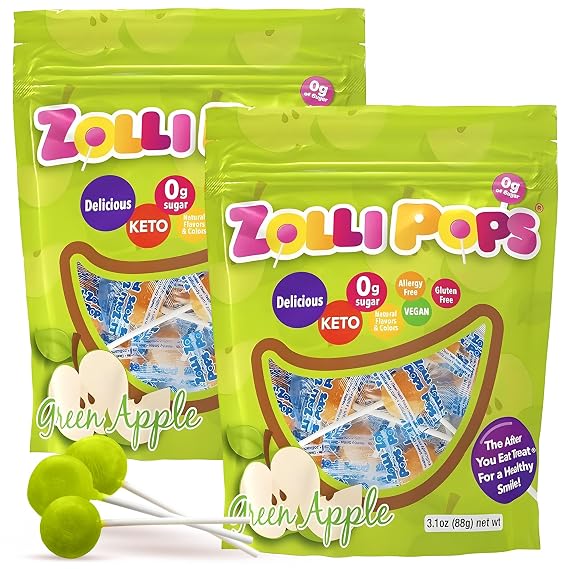 Zollipops Clean Teeth Pops, Sugar-Free, Green Apple Flavor, 3.1 oz