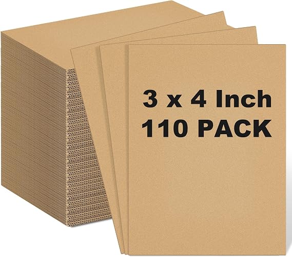 Henoyso 110 Pack 3 X 4 Inch Brown Cardboard Sheets | Corrugated Flat Inserts for Packing Shipping Mailing, Protective Separators for Fragile Items Dishes, DIY Crafts Projects