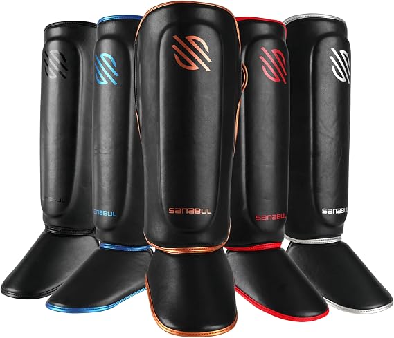 Sanabul Essential Kickboxing Shin Guards with Hook & Loop Straps Shin Pads for MMA Muay Thai and Martial Arts