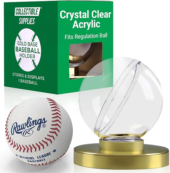 Autographed Baseball Holder Display Case Baseball Display Case with UV Protection Clear Acrylic with Gold Base Stackable Box for Signed Balls and Trophies