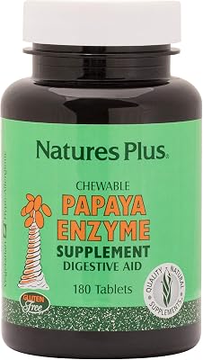 NaturesPlus Papaya Enzyme - 6 mg Papain - All Natural Digestive Aid Supplement, Contains Amylase & Protease - 180 Chewable Tablets 180 Servings