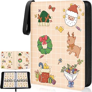 4-Pocket Trading Card Binder with Zipper Closure, Holds 400 Cards with 50 Removable Sleeves, Christmas Gift for Boys & Girls Collecting Sports Cards, Photocards, or Game Cards Storage, Beige