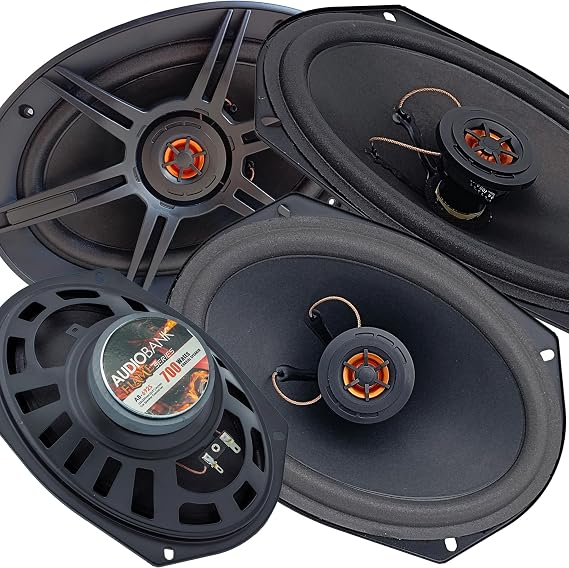 Audiobank AB692S 6x9 Inch 2-Way Car Audio Coaxial Speakers, 1400W Max Power, 4 Ohm, 90dB Sensitivity, Injection Cone Woofer & Balanced Dome Tweeter, 2 Pair / 4 Speakers