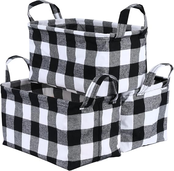 Buffalo Storage Basket - Black and White Foldable Storage Baskets, Buffalo Plaid Cube Storage Bins for Shelves, Home Office Organizer Containers for Closet, Towels, Drawers - 3 Pack