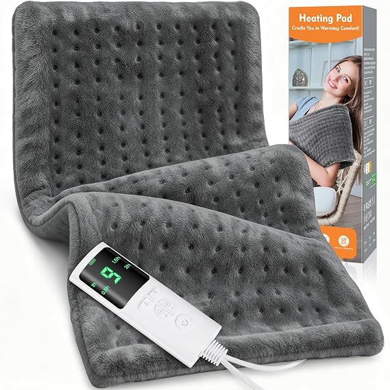 Heating Pad for Back Pain, Electric Heat Pad with 9 Heat Levels & 4 Auto-Off Timers, Portable Heating Pad for Period Cramps, Shoulder, Neck, Machine Washable, Gifts for Women and Men, Grey, 24''12''