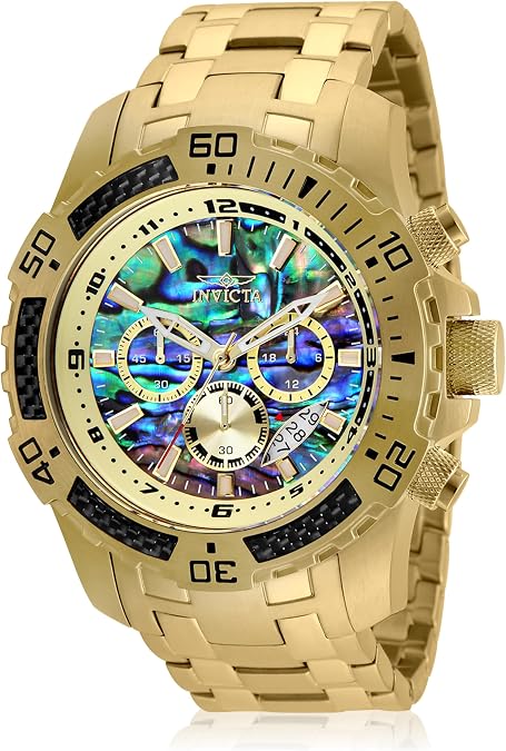 Invicta Men's Pro Diver Scuba Quartz Chronograph Carbon Fiber Bezel Abalone Dial Bracelet Watch, 50mm