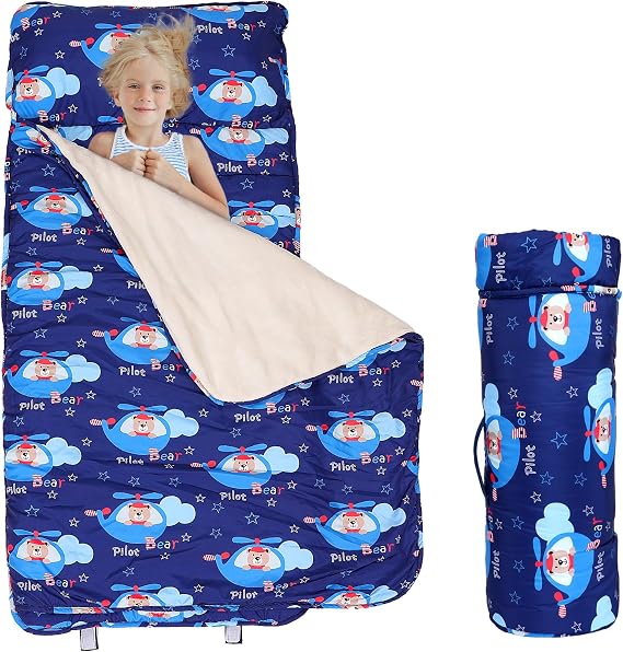 Toddler Nap Mats for Daycare, Kids Sleeping Bag, Slumber Bags for Preschool | Lightweight and Soft, Sleeping Mats with Removable Pillow and Blanket, Sweat Absorbing and Breathable