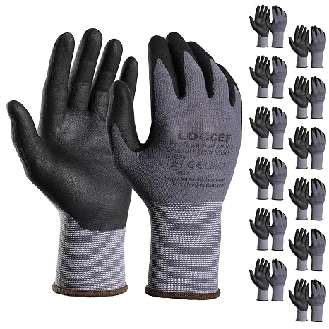 LOCCEF Safety Work Gloves Nylon MicroFoam Nitrile Coated (12P, 9/L)
