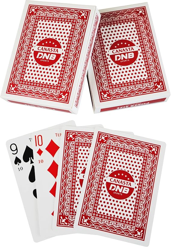 DNB 2 Deck Canasta Cards - 2 Decks Red Playing Cards with Point Values - Includes Canasta and Hand and Foot Rules