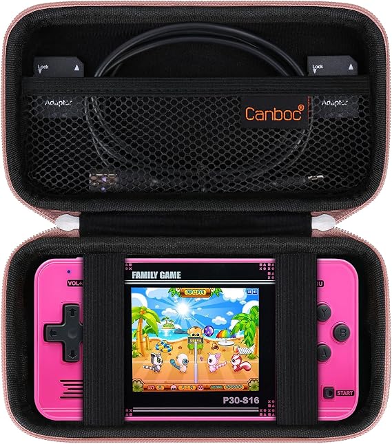Canboc Carrying Case for WELLSTG Handheld Game -Preloaded 220 Retro Video Games/ My Arcade Atari Pocket Player Pro Game Console, Mesh Pocket fits Cable, SD Card, Rose Gold (Case Only)