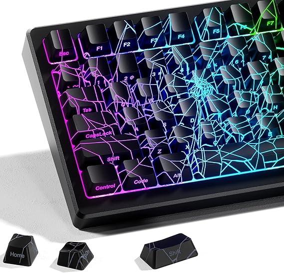 x XVX Shine Through Keycaps w/IMD Tech, Özel Örümcek Web Keycaps 60 75 Yüzde 100, Siyah Tuş Takımı Satırları Arkadan Aydınlatmalı, OEM Profil Tuş Kapağı, Klavyeler için Yan Baskılı Klavye Keycaps
