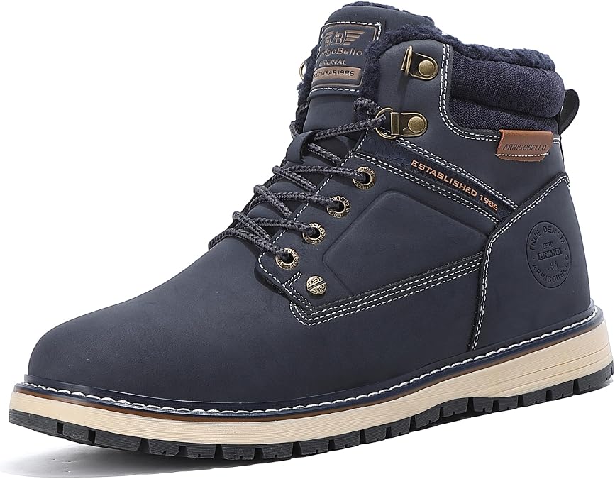 ARRIGO BELLO Mens Winter Boots Snow Casual Booties Warm Fur Mesh Lined Ankle Outdoor Lightweight Non-Slip Trekking Walking Leather Shoes