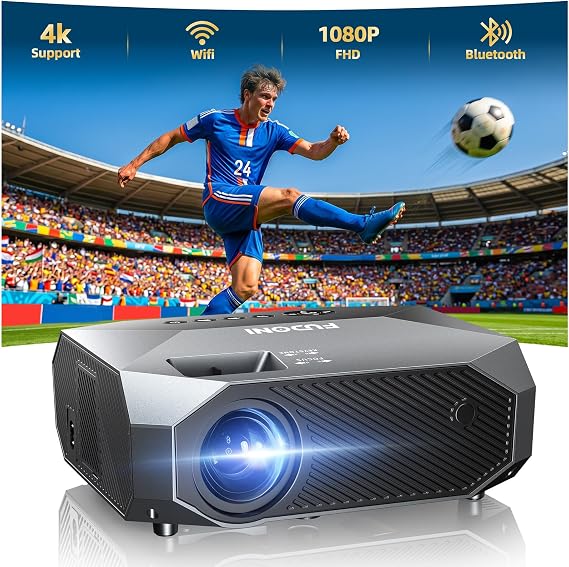 FUDONI Projector with WiFi & Bluetooth, Native 1080P Home Theater Projector | 18000L, Max 300" Display, Indoor Outdoor Use, 4K Supported, Compatible with HDMI, USB, Phone, Laptop, TV Stick