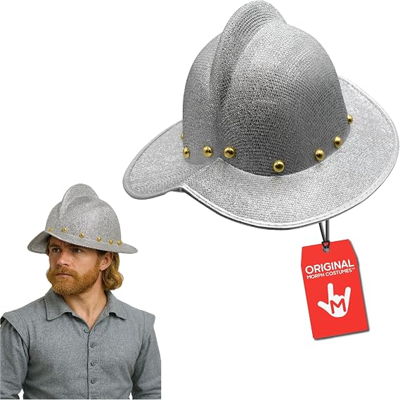Nicky Bigs Novelties Morph Silver Conquistador Helmet for Adults Medieval Knight Morion Hat for Cosplay Halloween Theater Reenactments Lightweight Crusader Costume Accessory for Men Women