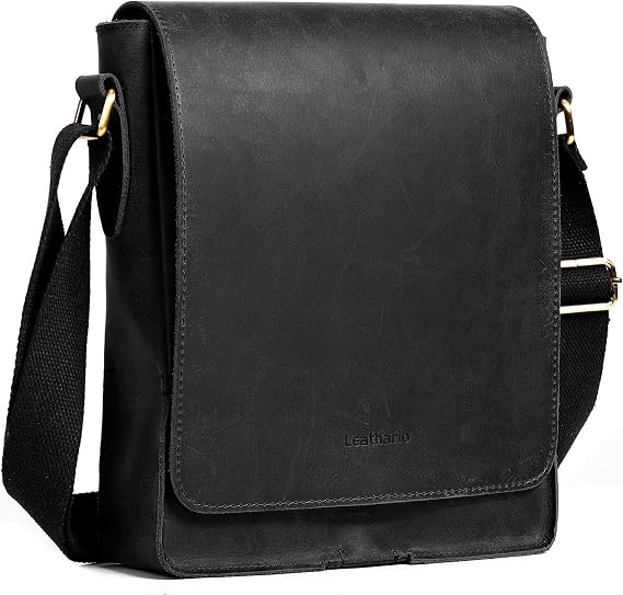 Leathario Crossbody Bag for Men Genuine Leather Small Messenger Shoulder Purse Side Vintage Satchel for Work Travel Daily