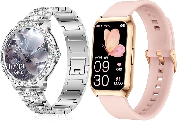 Smart Watches for Women Pink +Silver Diamond Smart Watch