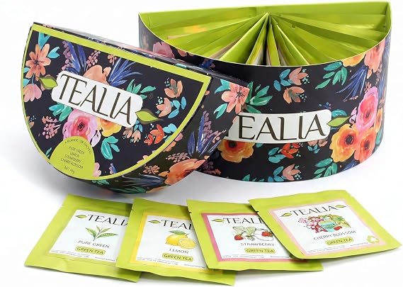 Tealia Ceylon Green Tea Gift Set, 20 Tea Bags, 4 Flavoured Green Teas