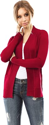 Cielo Open Front Solid Color Long Sleeve Sweater Cardigan Medium, Red
