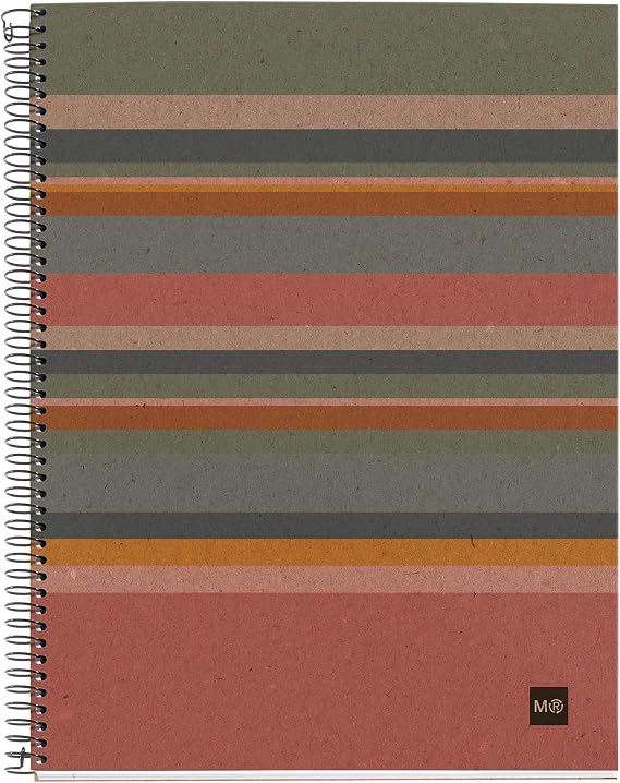 Miquelrius - 100% Recycled Notebook 4 Colour Strips A4 120 5x5mm Grid Sheets 80g Paper 4 Holes Recycled Card Cover Eco Stripe Design