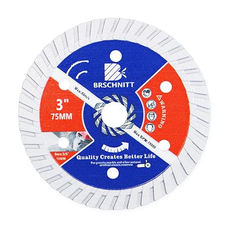 Diamond Blade for Masonry, 3 Inch (75mm) with Arbor 3/8-Inch (10mm) Dry/Wet Continuous Rim Diamond Cutting Disc for Granite, Marble, Stone, Hard Concrete, Reinforced Concrete
