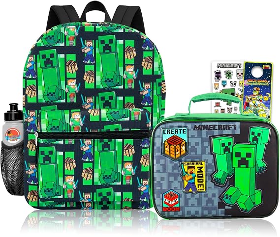 Minecraft Backpack and Lunch Box Set for Boys School Bundle + More