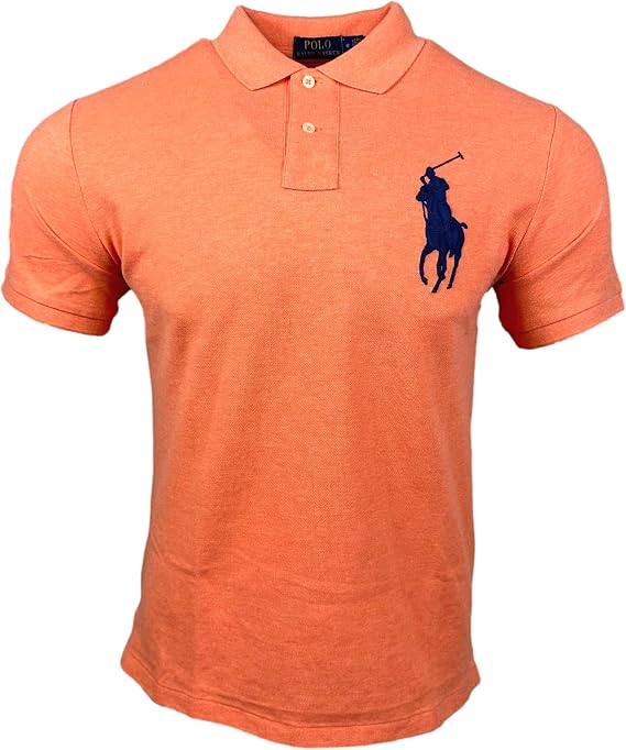 POLO RALPH LAUREN Mens Custom Slim Fit Big Pony Logo Mesh Polo Shirt (Medium, Orange Heather)