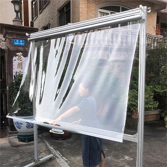 Transparent PVC Roller Blinds Clear Waterproof Windproof Plastic Shades with Handle for Outdoor Pergola, Patio, Balcony, Garage & Shop Displays Heat Insulated, Customizable Sizes(W45xH160cm)