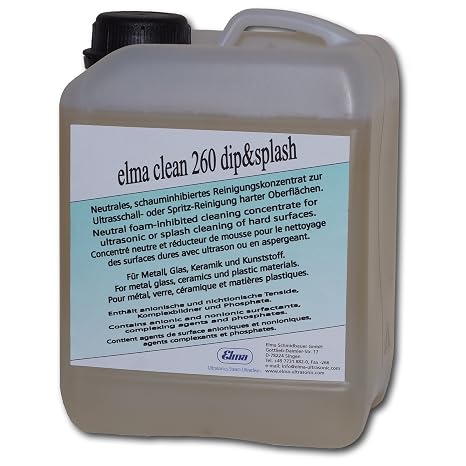 Elmasonic 800 0072 Elma Clean 260 Dip &Splash Ultrasonic Cleaner Solution Concentrate - Industrial Cleaning Fluid for Sensitive Parts, 2.5L/ 0.66 Gallons