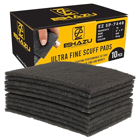 Eshazu General Purpose Scuff Pads, 6" x 9", Box of 10 P800 Grit Equivalent, Non-Woven, Reusable, Durable, Ideal for Auto Paint Prep, Metal, Wood, Plastics, and More