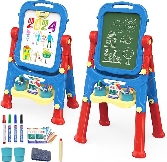 PicassoTiles Kids Art Easel AllinOne Drawing Board Chalkboard Whiteboard with Art Supplies STEM Educational Gift for Toddlers Boys Girls Age 3 to 8 Years Old Creative Learning Tool for Kids PBT02