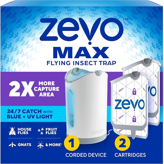 Zevo MAX Bug Catcher & Fruit Fly Trap, 2 Bases & 4 Refill Cartridges