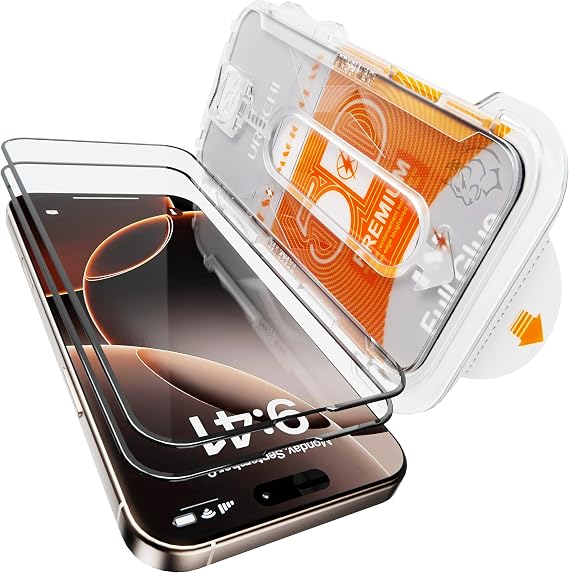 PREMIUM [2-Package] Alignment Apparatus Compatible with URUCHI URUCHI iPhone 15 Pro Max and Extra Strong Screen Protective Glass Against Strokes That Leave Absolutely No Dust Under the Glass When Installing