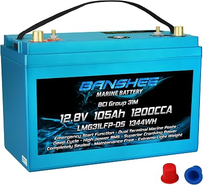 Banshee Lithium Ion Marine Battery Group 31 Dual Terminal Replaces Group D31M Blue Top 1200CCA