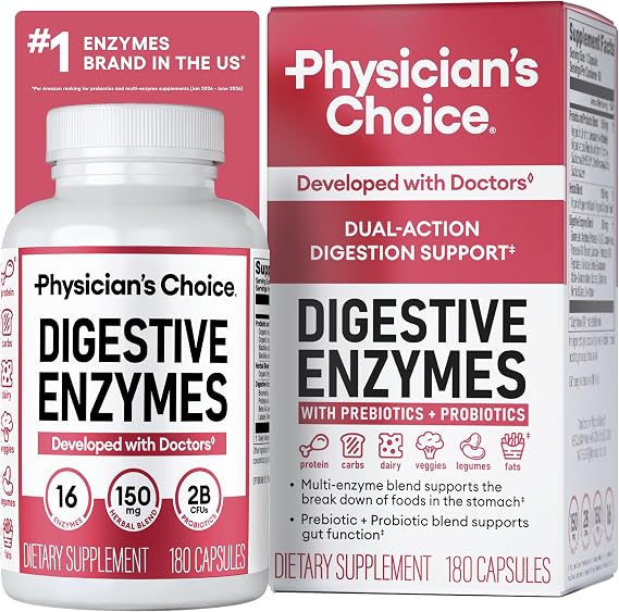Physician's CHOICE Digestive Enzymes for Bloating & Digestion - Fast-Acting 16 Enzyme Formula with Organic Prebiotics & Probiotics for