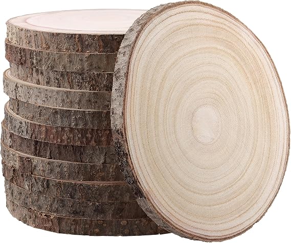 PINGEUI 12 Pack Wood Slices, 7-8 Inch Natural Wood Slices Circle Crafts, Round Rustic DIY Wooden Circle Crafts for Wedding Table Decor