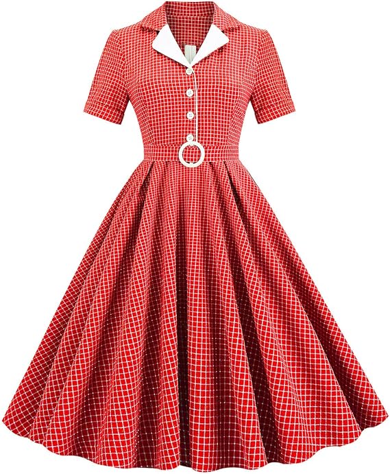 Women 1950s Vintage Shirt Dress 40s 50s Cape Collar A-line Swing Office Work Party Tea Dresses