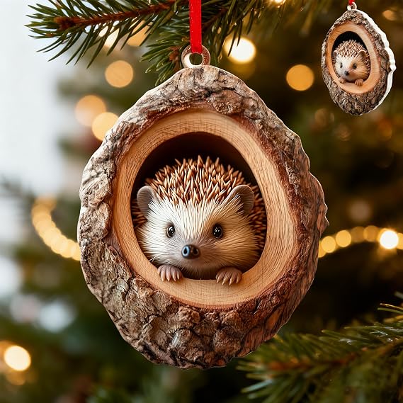 Forest Animal Christmas Ornaments,Funny Forest Animal Ornaments for Christmas Tree,3D Resin Ornaments Hanging Gift for Animal Lovers&Easter Basket Stuffers(Hedgehog)
