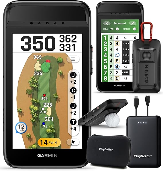 Garmin Approach G82 Golf Launch Monitor & GPS Handheld Bundle | Large Color Touchscreen, 15HR Battery, 43K Courses, Putting Stroke Length & Tempo | Includes 5000mAh Portable Charger & Case
