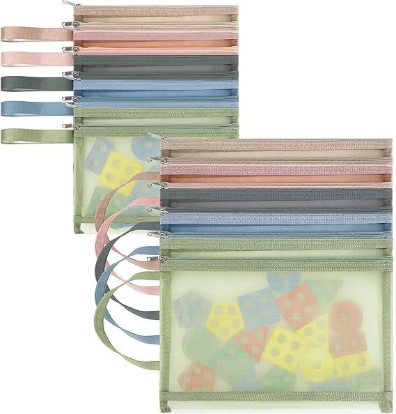 10PCS Colored Mesh Zipper Pouch Bags, A5A4 Double-Layer Nylon Puzzle Building Block Sets Kids Toy & Storage Organization with Handle Pocket