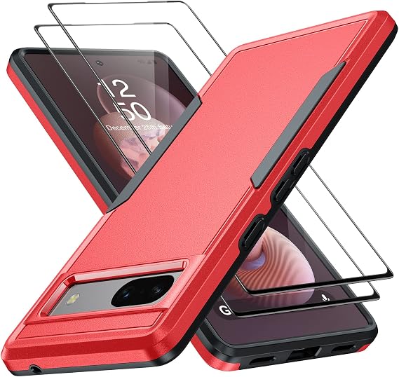 Oterkin for Google Pixel 7a Case, [3 in 1] Pixel 7a Case with [2Pcs Tempered Glass Screen Protector][10FT Military Grade Defense][Heavy Duty Protection] Google Pixel 7a Phone Case (Red)