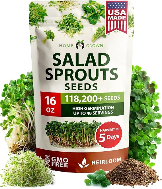 HOME GROWN Sprouting Seeds Mix 118,200 Microgreen Seeds 16 oz Resealable