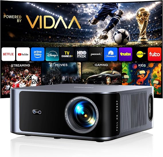 Outdoor-Projector-4K [VIDAA Live TV/40W Dolby/920 ISO] with WiFi6 and Bluetooth Compatible with Netflix, Smart Projector, AI Voice Control & Auto Focus, HDR10, Movie Proyector for Ceiling Home Theater